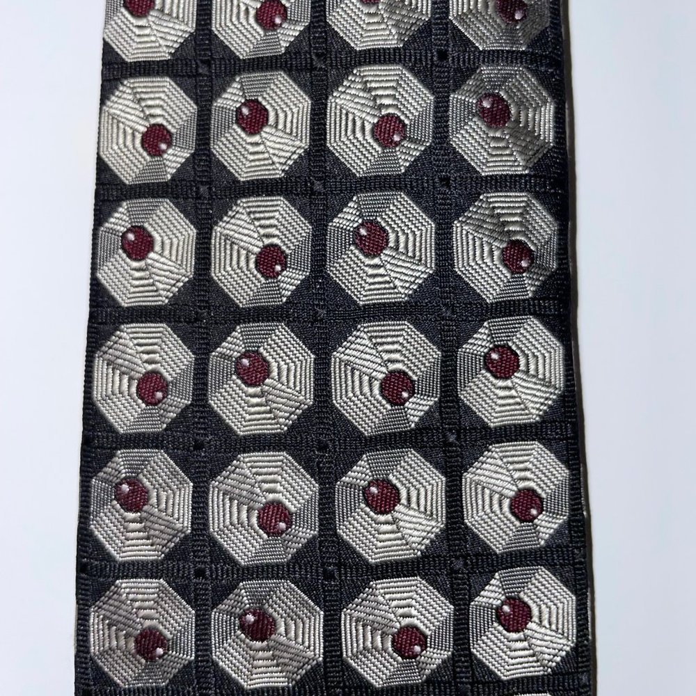 Silk Prada Tie - Black Jacquard Geometric Pattern - EUC - Picture 2 of 5